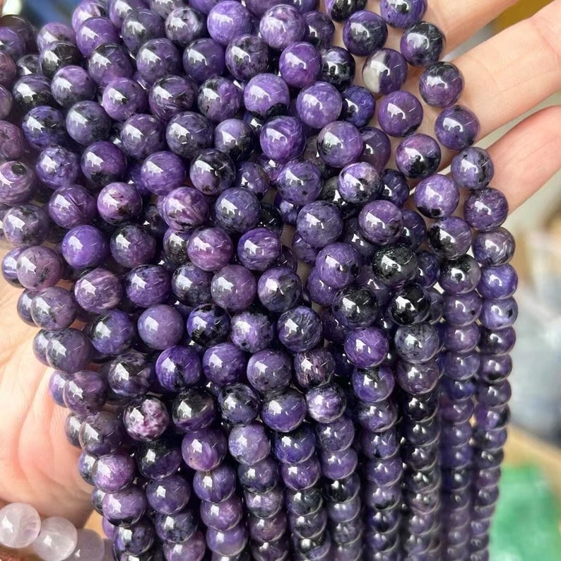 1 Full Strand Genuine Natural Real Healing Semi Precious Purple Charoite Gemstone Beads Beading for DIY Bracelet Necklace Jewelry Making image 1