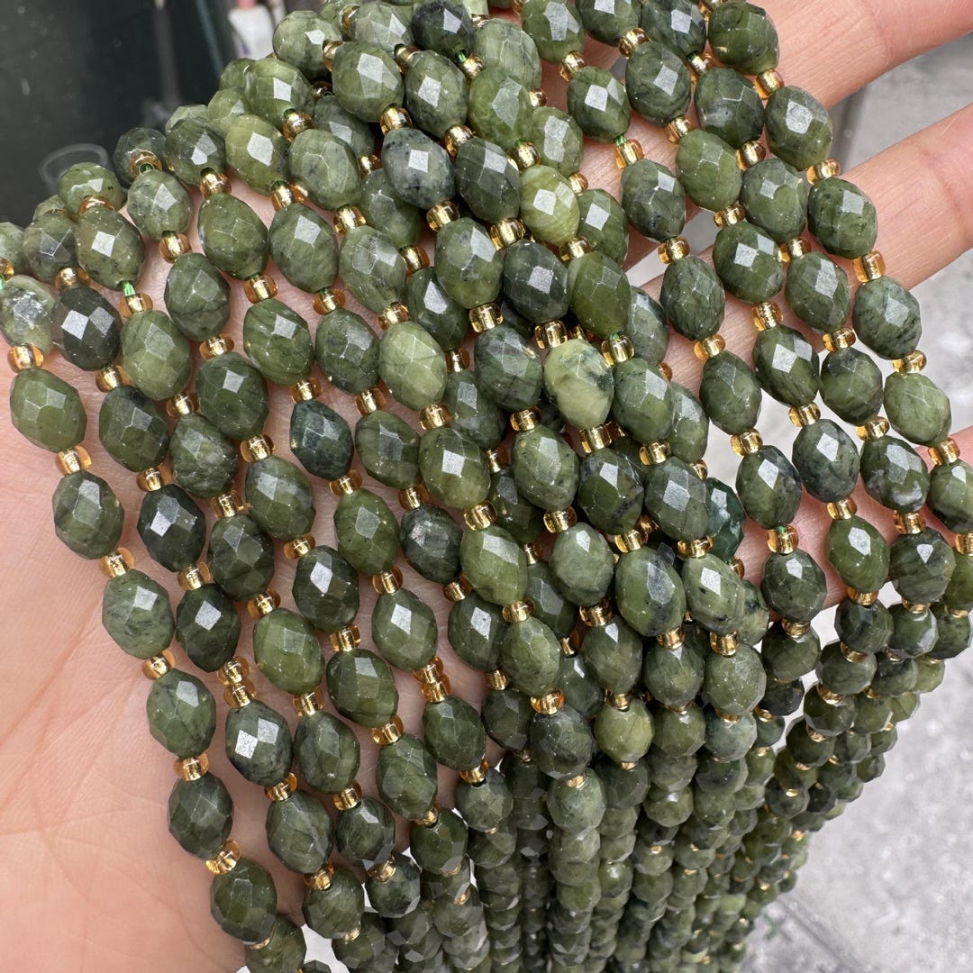 Micro Carved Rice 6*8mm Genuine Natural Micro Faceted Rice Shape Chinese Southern Jade ...
