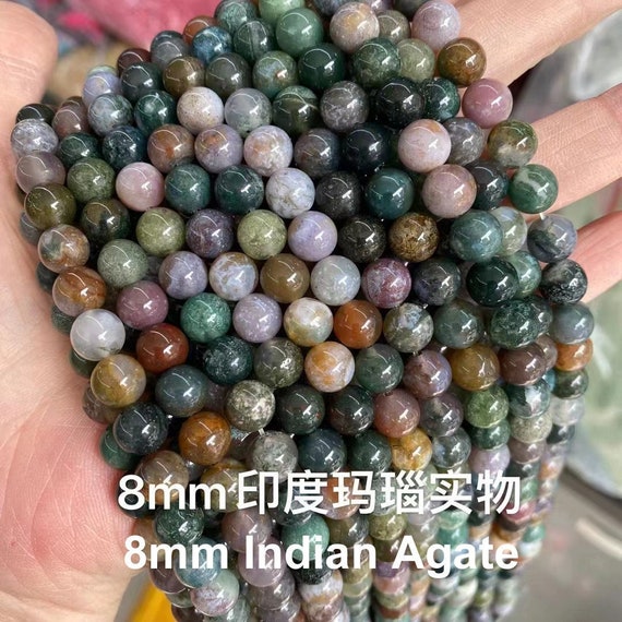 Genuine Natural Loose Round Smooth Indian Agate Stone Gemstone Beads for DIY Bracelet Necklace Earrings Jewelry Making 2/3/4/6/8/10/12mm 15"