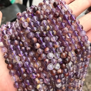 1 Full Strand 15 Genuine Natural Loose Round Healing Stone Smooth Super Seven Amethyst Cacoxinite Purple Phantom Gemstone Beads 6/8/10/12mm image 2