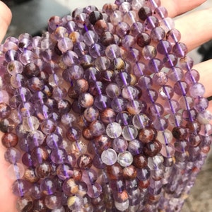 1 Full Strand 15 Genuine Natural Loose Round Healing Stone Smooth Super Seven Amethyst Cacoxinite Purple Phantom Gemstone Beads 6/8/10/12mm image 4