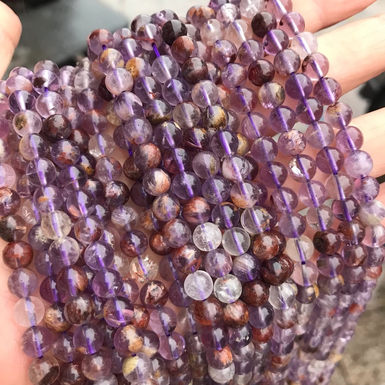 1 Full Strand 15 Genuine Natural Loose Round Healing Stone Smooth Super Seven Amethyst Cacoxinite Purple Phantom Gemstone Beads 6/8/10/12mm image 4