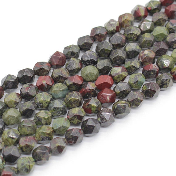 1 Full Strand 15.5" 8mm Genuine Natural Loose Star Cut Faceted Dragon Bloodstone Gemstone Blood Stone Beads for DIY Jewelry Making