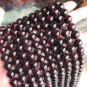 1 Full Strand 15.5&quot; Genuine Natural Loose Round Semi Precious Smooth Red Garnet Gemstone Beads 4mm 6mm 8mm 10mm 12mm