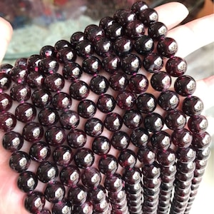 1 Full Strand 15.5" Genuine Natural Loose Round Semi Precious Smooth Red Garnet Gemstone Beads 4mm 6mm 8mm 10mm 12mm