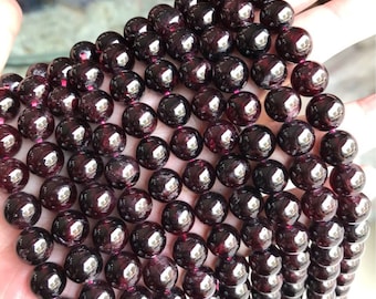 1 Full Strand 15.5" Genuine Natural Loose Round Semi Precious Smooth Red Garnet Gemstone Beads 4mm 6mm 8mm 10mm 12mm