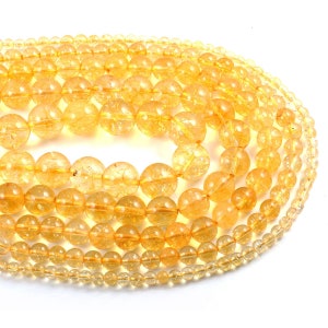 1 Full Strand 15.5" Loose Round Semi Precious Smooth Yellow Citrine Quartz Gemstone Beads for DIY Jewelry Making 4mm 6mm 8mm 10mm 12mm