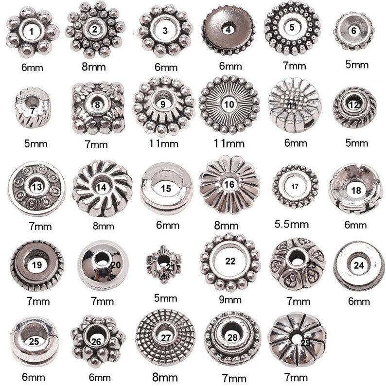 Bulk You Pick stile assortito 100 pezzi rondelle in argento tibetano antico sciolto rotondo margherita ciambella distanziatore perline in metallo per creazione di gioielli fai da te immagine 1