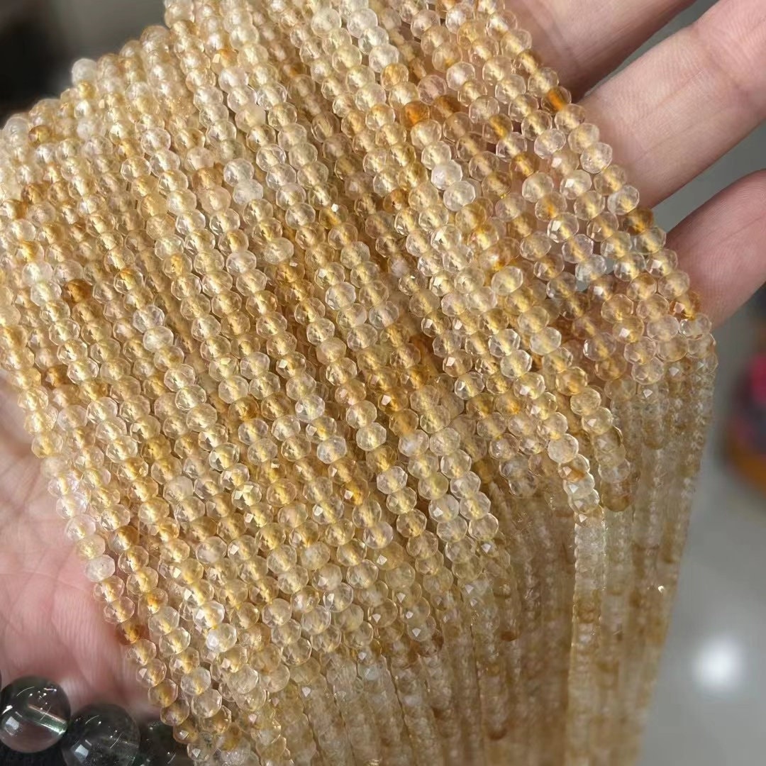 1 Full Strand Genuine Natural Citrine Rondelle Micro Faceted Sparkling Gemstone Stone Gems Spacer Mini Beads for DIY Jewelry Making 15.5"