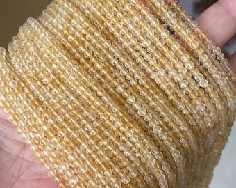 1 Full Strand 2/3/4mm Genuine Natural Loose Semi Precious Micro Round Faceted Healing Yellow Citrine Quartz Gemstone Seed Stone Beads 15.5"