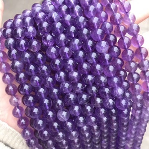 1 hebra completa de 15,5&quot; de cuentas de amatista semipreciosa, redondas, sueltas, naturales, genuinas, de grado A, de 4 mm, 6 mm, 8 mm, 10 mm y 12 mm.