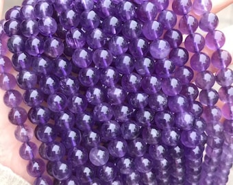 1 Full Strand 15.5" A Grade Genuine Natural Loose Round Semi Precious Amethyst Gemstone Beads 4mm 6mm 8mm 10mm 12mm