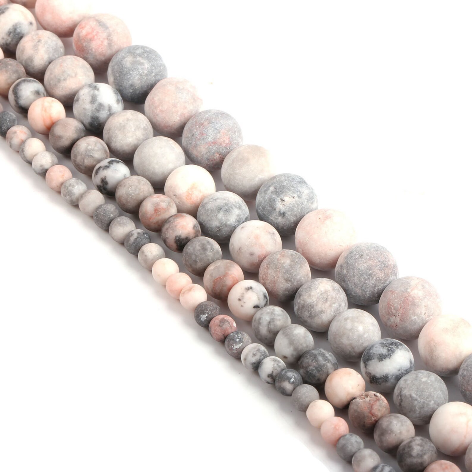 thumbnail image 2 of Natural Matte Pink Zebra Jasper Round Loose Beads - 4/6/8/10/12mm - 15.5" Strand AYZ1 2 of 6