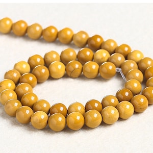1 Full Strand 15.5" Natural Loose Round Genuine Natural Smooth Pure Yellow Mookaite Gemstone Stone Beads for DIY Jewelry Making 6mm 8mm 10mm