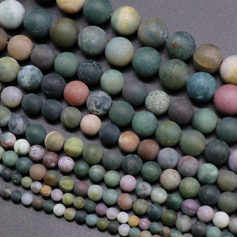 1 Full Strand 15.5" Genuine Natural A Grade Loose Round Semi Precious Matte Frosted Indian Agate Stone Gemstone Beads 4mm 6mm 8mm 10mm 12mm image 1