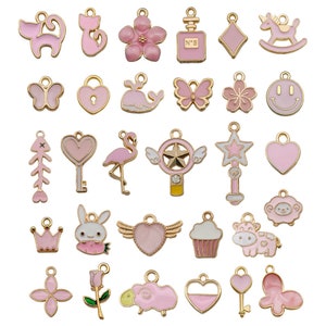 Luzem sprzedaż hurtowa różne style Multicolor złota emalia Charms dla DIY bransoletka naszyjnik ręcznie robione akcesoria do wyrobu biżuterii Pink (30pcs)