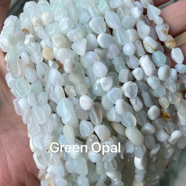 1 Full Strand Loose Irregular Stone Polished Genuine Natural Pebble Nugget Light Mint Green Opal Gemstone Beads for Jewelry Making 6mm X 8mm