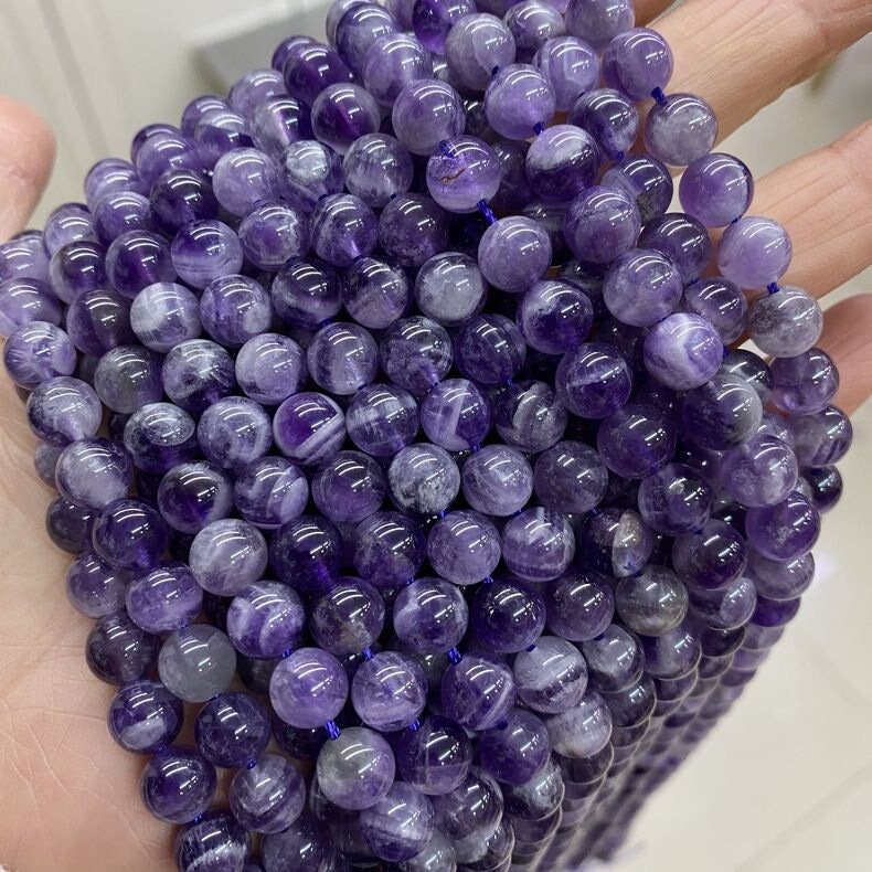 1 Full Strand 15.5" A Grade Genuine Natural Loose Round Semi Precious Dream Chevron Amethyst Gemstone Beads 4mm 6mm 8mm 10mm 12mm