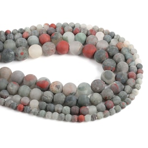 1 Full Strand 15.5&quot; Genuine Natural Loose Round Frosted Semi Precious Matte African Bloodstone Blood Stone Dull Gemstone Beads 4/6/8/10/12mm