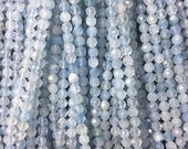 1 Full Strand 3mm Genuine Natural Loose Semi Precious Micro Round Faceted Healing Energy Blue Aquamarine Gemstone Seed Stone Beads 15.5 quot