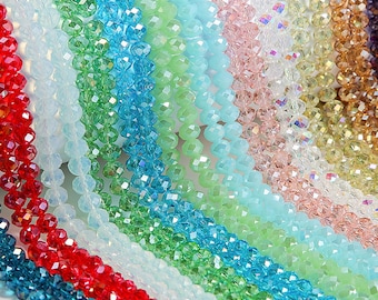 30 Assorted Color 1 Full Strand Sparkling Bling Loose Faceted Glass Crystal Rondelle Briolette Spacer Beads for DIY Jewelry Making 3/4/6/8mm