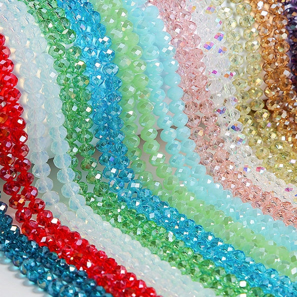 30 Assorted Color 1 Full Strand Sparkling Bling Loose Faceted Glass Crystal Rondelle Briolette Spacer Beads for DIY Jewelry Making 3/4/6/8mm
