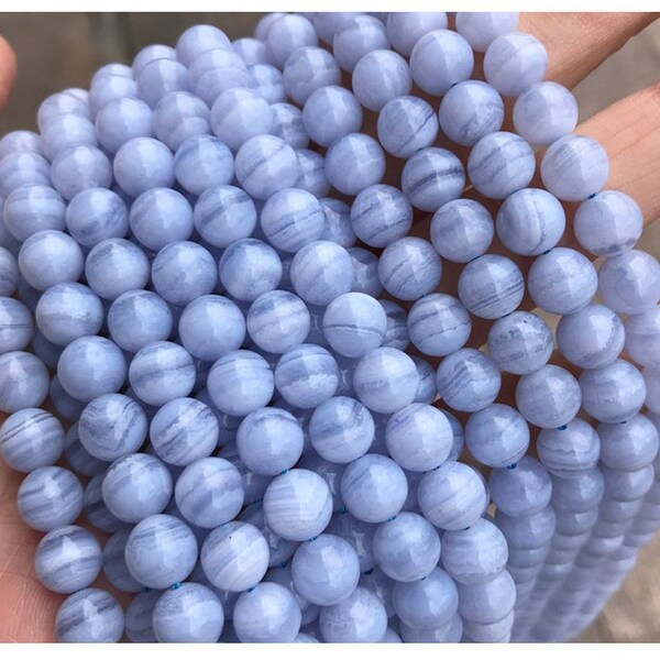 1 Full Strand 15" Genuine Natural Loose Round Semi Precious Blue Chalcedony Lace Agate Stone Gemstone Beads 6mm 8mm 10mm