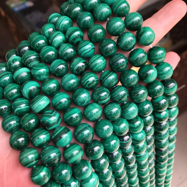 1 brin complet 15.5 "une qualité véritable naturel en vrac semi-précieux vert malachite perles de pierres précieuses 6mm 8mm 10mm