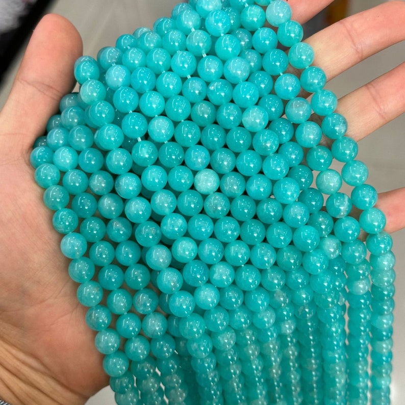 1 brin complet 15 véritable naturel rond semi-précieux véritable naturel de qualité 3A Mozambique amazonite pierres précieuses perles 4 mm 6 mm 8 mm 10 mm 8mm (approx 45pcs)