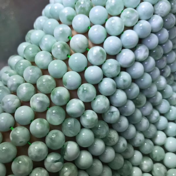 1 Full Strand 15.5" Genuine Natural Loose Round Semi Precious Healing Stone Smooth Green Moonstone Angelite Gemstone Beads 4/6/8/10/12mm