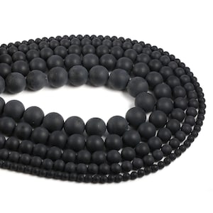 1 Full Strand 15.5" Genuine Natural Matte Black Agate Loose Round Semi Precious Frosted Dull Gemstone Stone Beads 4mm 6mm 8mm 10mm 12mm