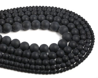 1 Full Brin 15.5 « véritable naturel mat noir agate lâche rond semi précieux givré terne pierres précieuses perles de pierre précieuse 4mm 6mm 8mm 10mm 12mm