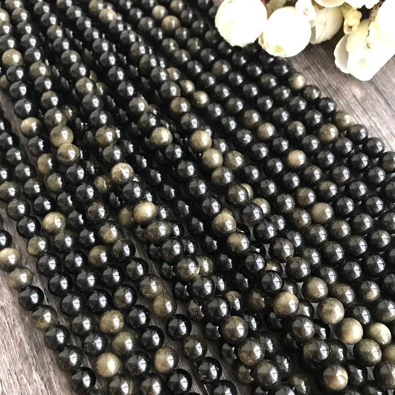 1 voller Strang 15,5 echte natürliche lose runde Halbedelstein glatte goldene Obsidian-Edelsteinperlen 4mm 6mm 8mm 10mm 12mm 14mm 16mm Bild 8