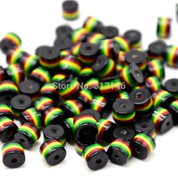 50pcs Black Loose Cylinder Cube distanziale Distanziale Giallo Giallo Giallo Giamaica Reggae Rasta Perad per gioielli Fare Accessori 8X8.5mm