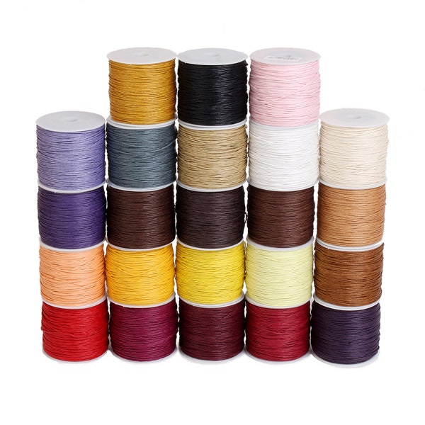 1 mm (100 mètres/rouleau) 50 couleurs coton cordon de cire cordon ciré perles macramé fil de ficelle pour artisanat bracelet bijoux à bricoler soi-même faisant des accessoires