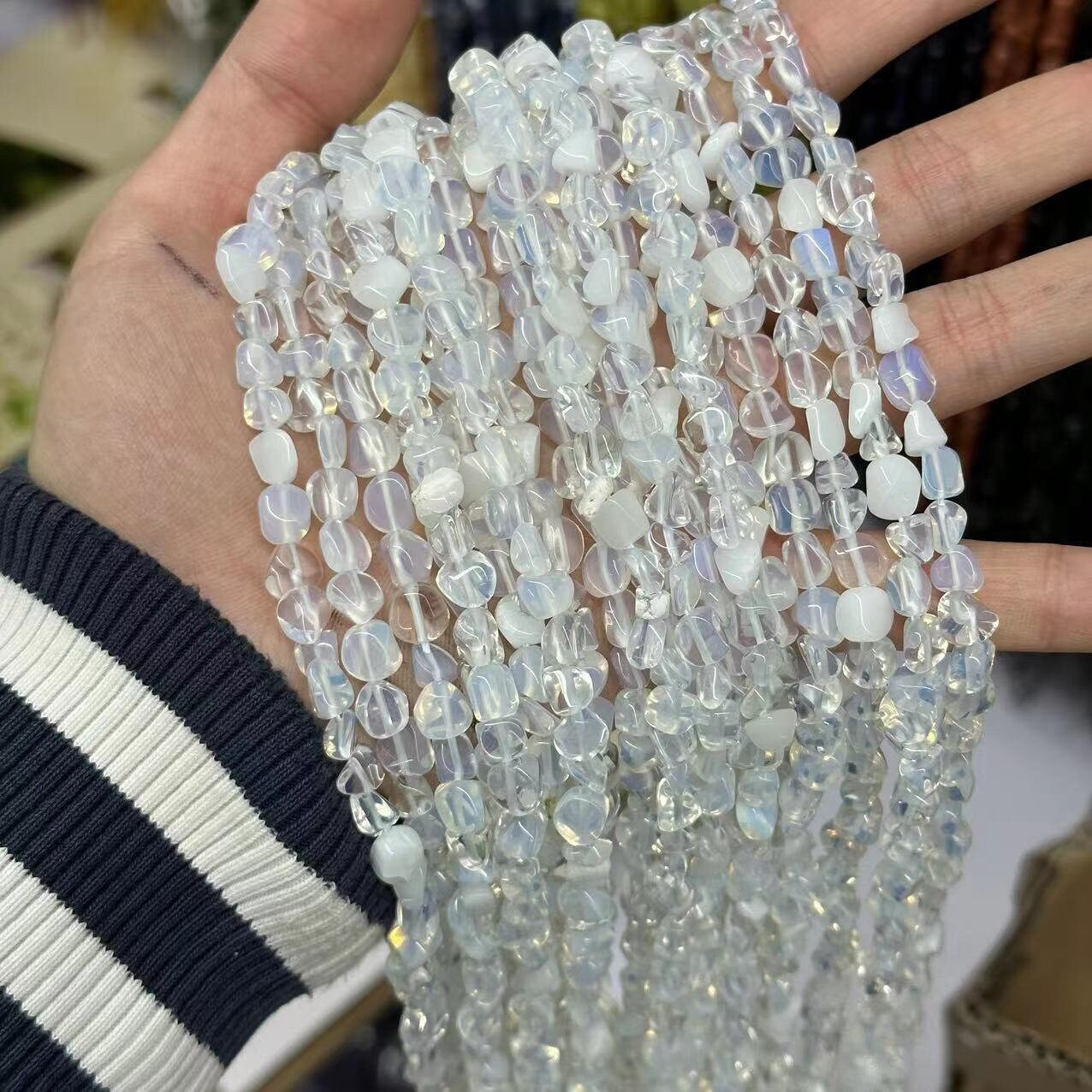 1 Full Strand Loose Irregular Stone Pebble Nugget Opalite Healing Gemstone Beads for DIY Jewelry Bracelet Necklace Making 6mm X 8mm