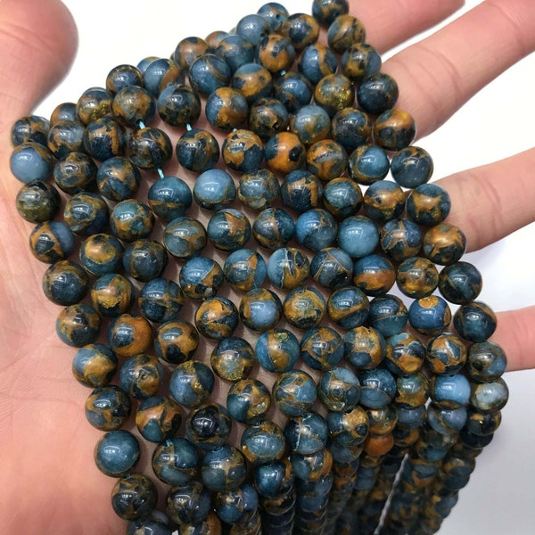 Bulk Wholesale 1 Full Strand 15.5" Loose Round Stone Smooth Aqua Blue Mosaic Quartz Gemstone Beads for Jewelry Making 4mm 6mm 8mm 10mm 12mm