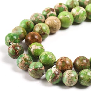 1 Full Strand 15.5&quot; Loose Round Stone Smooth Lime Green Impression Imperial Sea Sediment Terra Jasper Gemstone Beads 4mm 6mm 8mm 10mm