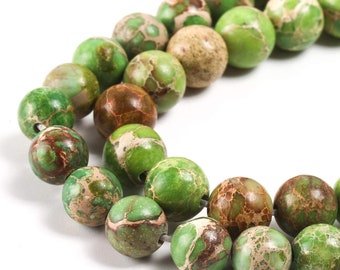 1 Full Strand 15.5" Loose Round Stone Smooth Lime Green Impression Imperial Sea Sediment Terra Jasper Gemstone Beads 4mm 6mm 8mm 10mm