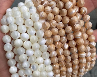 1 Full Strand 15.5" Loose Round Real Natural Round Mother Of Pearl MOP Shell Beads for Jewelry Making 2mm 3mm 4mm 5mm 6mm 8mm 10mm 12mm