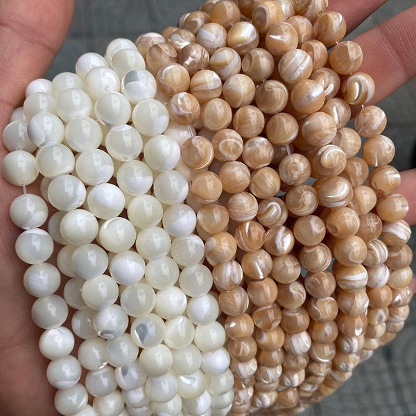 1 Full Strand 15.5" Loose Round Real Natural Round Mother Of Pearl MOP Shell Beads for Jewelry Making 2mm 3mm 4mm 5mm 6mm 8mm 10mm 12mm