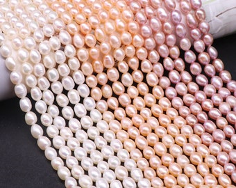 Perlas de agua dulce naturales genuinas de 14" sueltas, redondas, populares, de moda, con forma de arroz, ligeramente defectuosas, de alto brillo, 4/5/6/7/8/9/10 mm