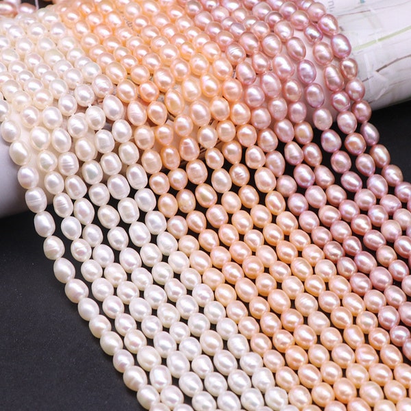 Genuine Natural 1 Full Strand 15" Loose Round Popular Fashion Rice Shape Freshwater Pearl Beads High Luster 4mm 5mm 6mm 7mm 8mm 9mm 10mm