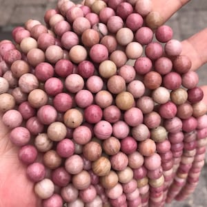 1 Full Strand 15.5" Genuine Natural A Grade Loose Round Semi Precious Smooth Rhodonite Stone Gemstone Beads 4mm 6mm 8mm 10mm 12mm