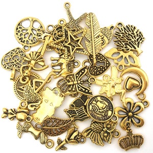 Bulk Wholesale Lot Assorted Style Multicolor Gold Enamel Charms for DIY Bracelet Necklace Handmade Jewelry Making Accessories Gold (100 pcs)