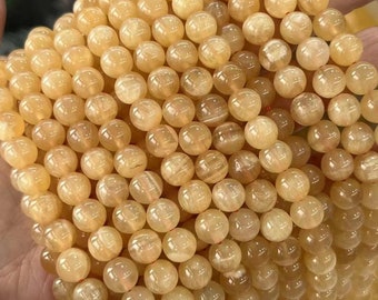 Genuine Natural 3A Grade Honey Yellow Lemurian Aquatine Calcite Beads 1 Full Strand 15" Loose Round Stone Smooth Healing Gemstone 6/8/10mm