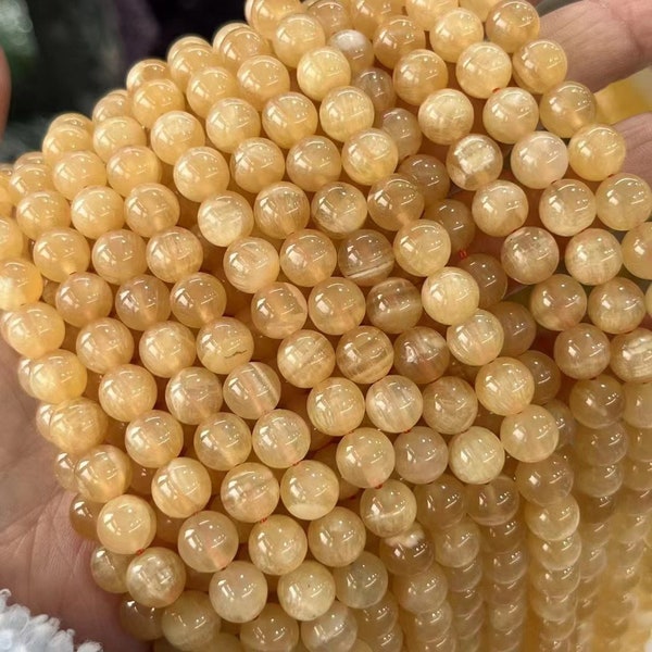 Genuine Natural 3A Grade Honey Yellow Lemurian Aquatine Calcite Beads 1 Full Strand 15" Loose Round Stone Smooth Healing Gemstone 6/8/10mm