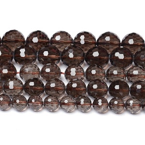 1 Full Strand 15.5&quot; Genuine Natural A Grade Loose Round Faceted Smooth Healing Smoky Smokey Quartz Tea Crystal Gemstone Beads 6mm 8mm 10mm