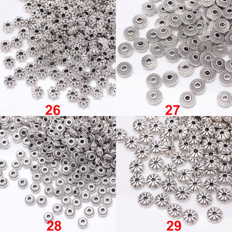 Bulk You Pick stile assortito 100 pezzi rondelle in argento tibetano antico sciolto rotondo margherita ciambella distanziatore perline in metallo per creazione di gioielli fai da te immagine 10