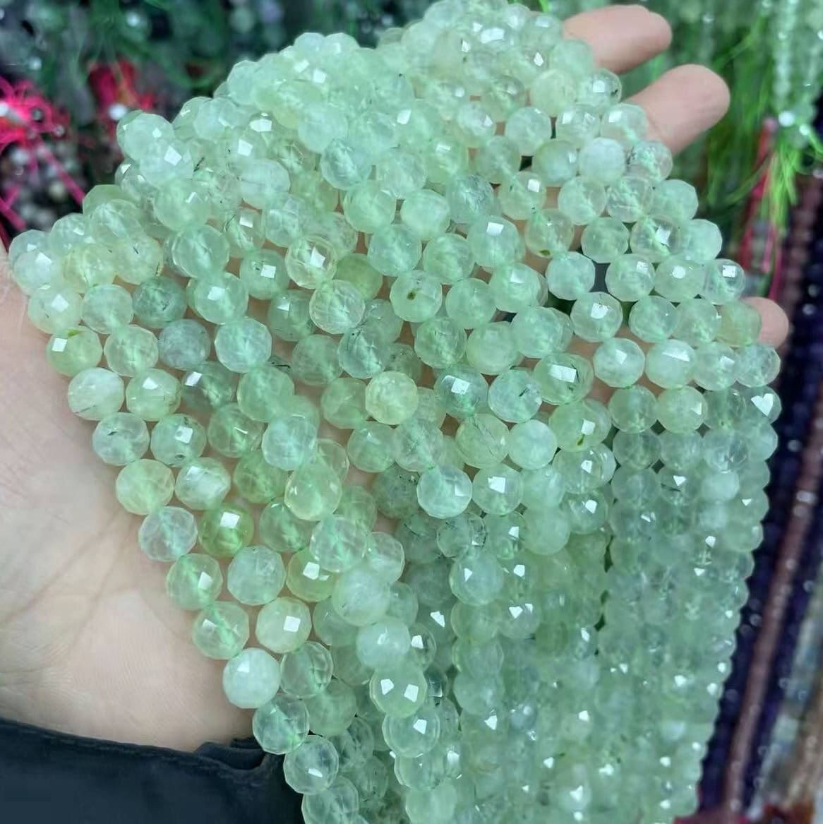 Gorgeous 1 Full Strand 15" Genuine Natural Shining Faceted A Grade Green Prehnite Loose Round Healing Stone Gemstone Beads 6/8/10mm